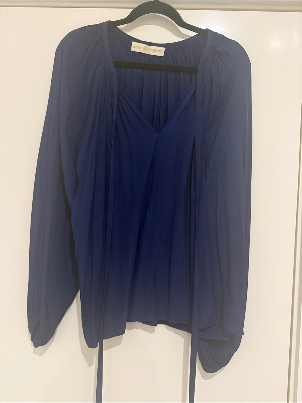 Ramy Brook Royal blue V-Neck Long-Sleeve Blouse with tie size M hardly worn